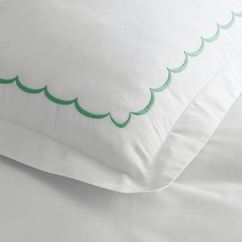 Scallop Embroidered Premium Cool Egyptian Percale Pillowcase Set - Green, Standard
