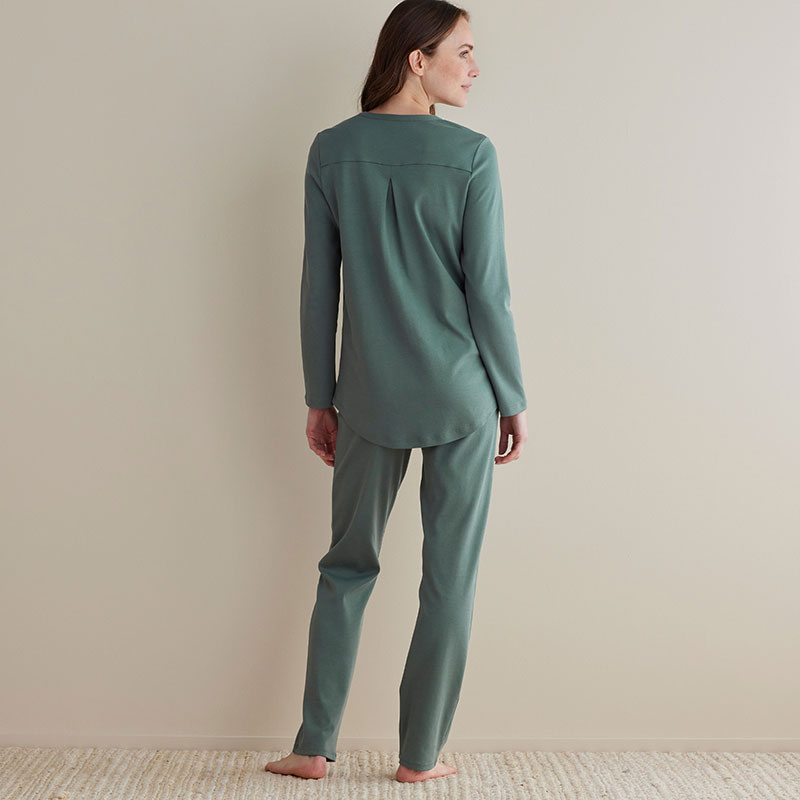 Pima Cotton Women's Button-Down Pajama Set - Green Mist, M
