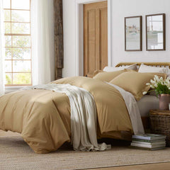 Solid Garment Washed Cotton Percale Pillowcase Set - Wheat, King