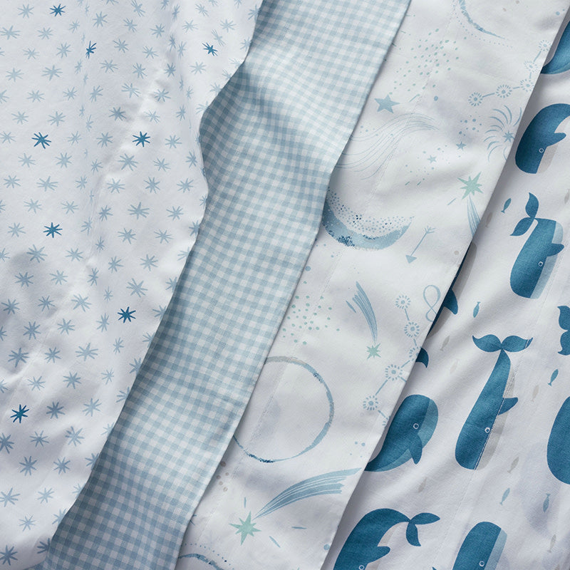 Ditsy Gingham Classic Cool Organic Cotton Percale Quilted Changing Pad Cover - Blue