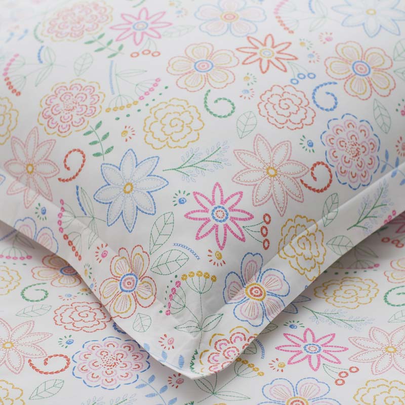 Floral Dream Classic Cool Organic Cotton Percale Bed Sheet Set - White Multi, Twin