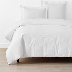 Embroidered Scallop Classic Cool Cotton Percale Duvet Cover - White, Full/Queen