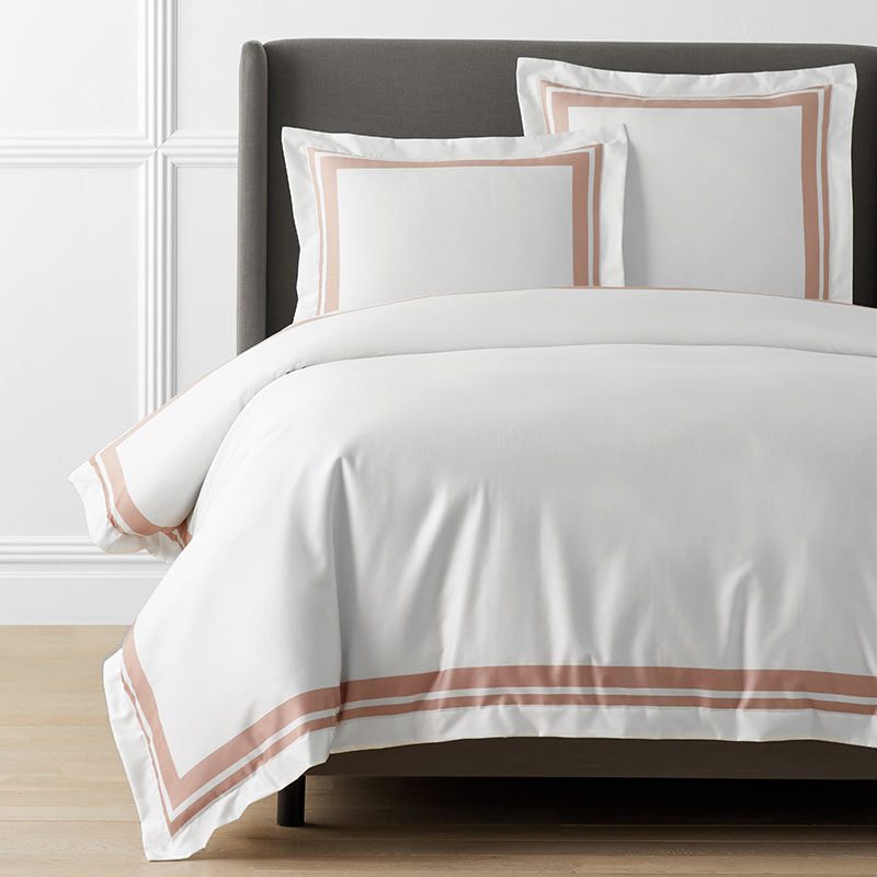 Double Border Premium Smooth Supima® Cotton Wrinkle-Free Sateen Duvet Cover - Rose, Full/Queen