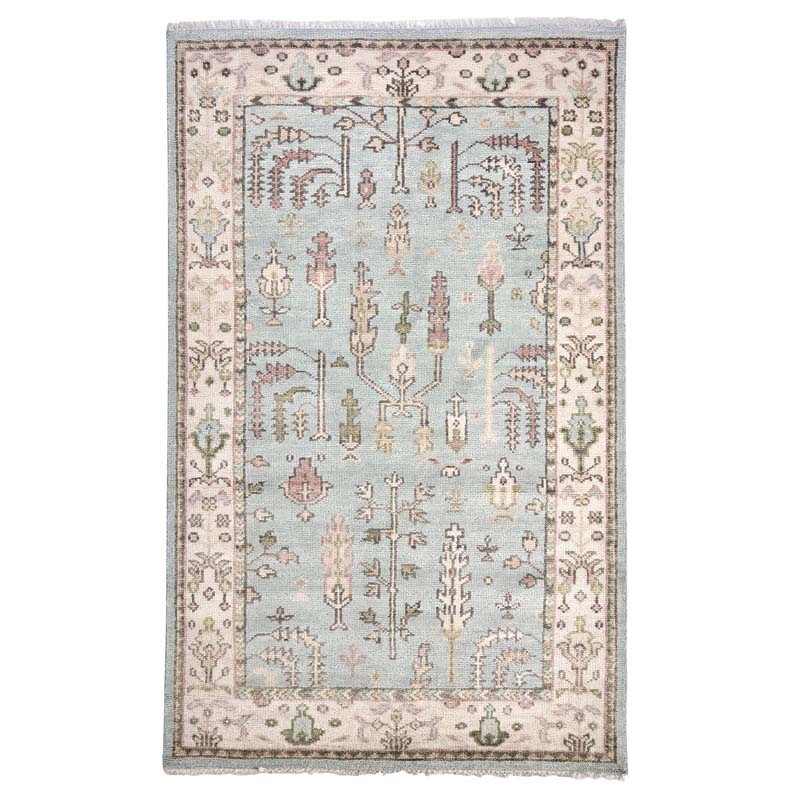 Athens Hand Knotted Wool Rug - Blue, 5' x 8'