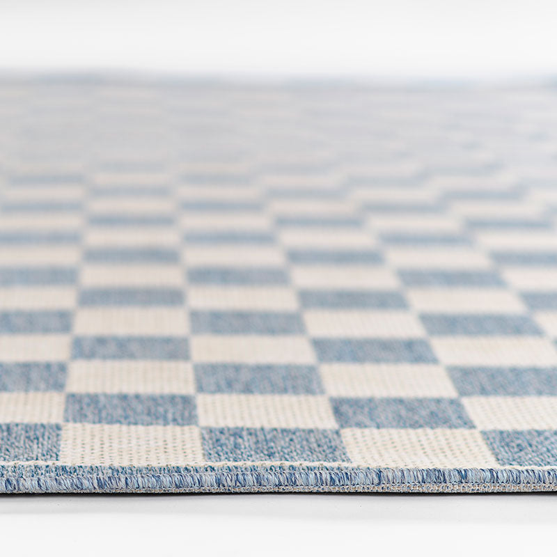 Checkered Outdoor Rug -  Blue, 5' x 8'