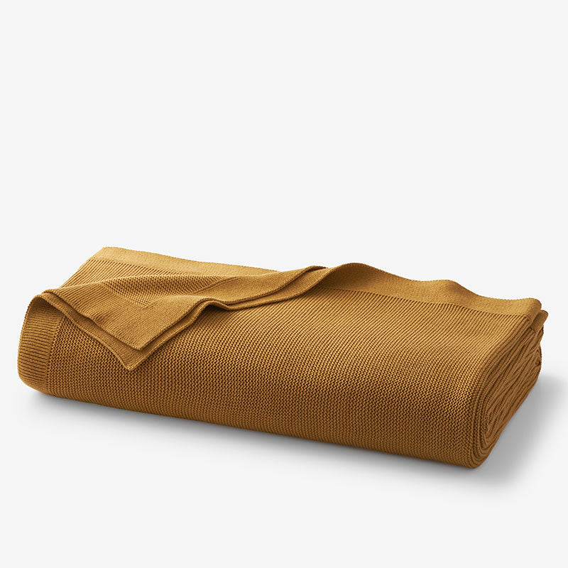 Classic All Season Breathable Cotton Knit Blanket - Gold, King/Cal. King