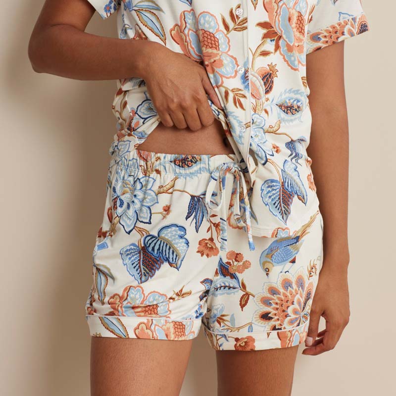 TENCEL™ Modal Jersey Knit Women's Shorts Set - Blue Flora, L