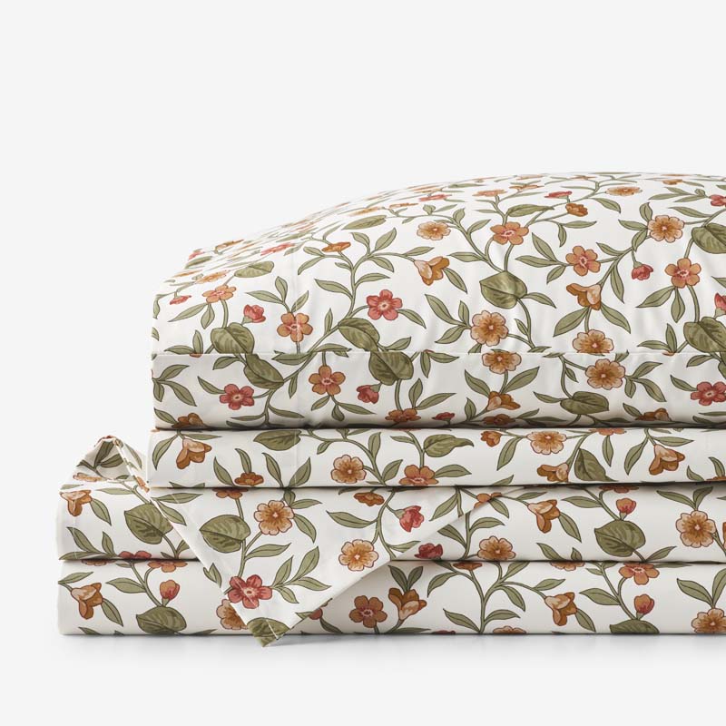Garden Florals Premium Smooth Wrinkle-Free Sateen Bed Sheet Set - Cream Multi, Full