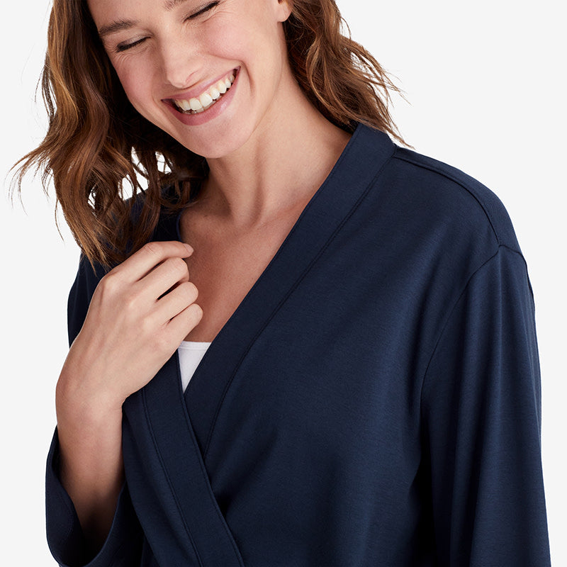 Pima Cotton Kimono Robe - Navy, L