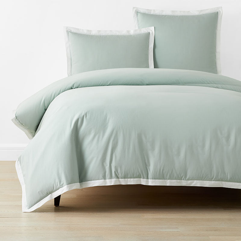 Solid Border Classic Cool Cotton Percale Duvet Cover - Sea Mist, King/Cal. King