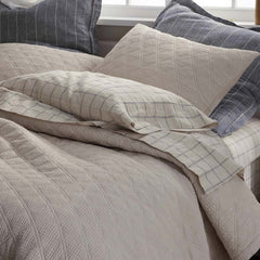 Tailored Stripes and Plaids Premium Breathable Washed Linen Cotton Flat Bed Sheet - Windowpane Deep Navy, Twin/Twin XL