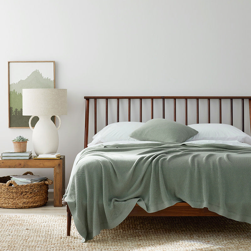 Classic All Season Breathable Cotton Knit Blanket - Green, Full/Queen
