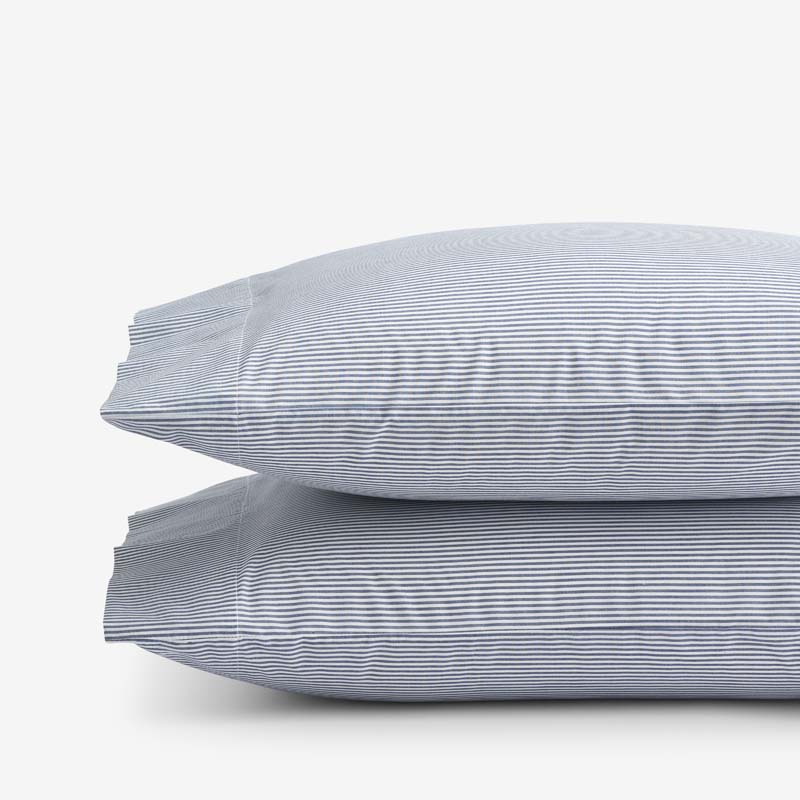 Classic Stripes and Plaids Cool Yarn-Dyed Cotton Percale Pillowcase Set - Stripe White/Blue, Standard