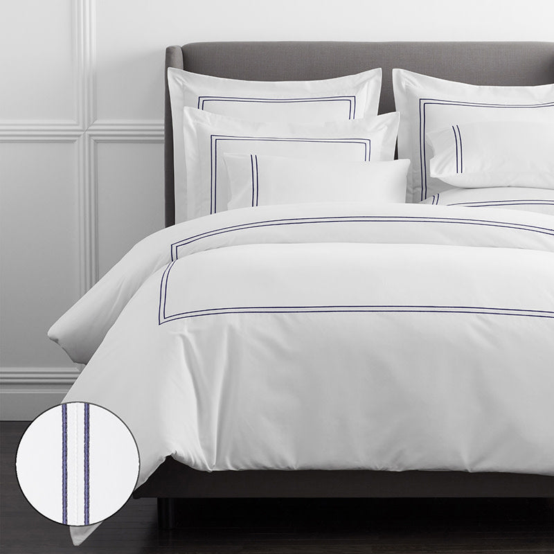 Dorset Stripe Luxe Smooth Egyptian Cotton Sateen Duvet Cover - Blue, Full