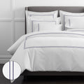 Dorset Stripe Luxe Smooth Egyptian Cotton Sateen Duvet Cover - Blue, Oversized King/Cal King