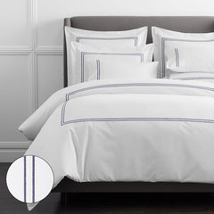 Dorset Stripe Luxe Smooth Egyptian Cotton Sateen Duvet Cover - Blue, Full/Queen