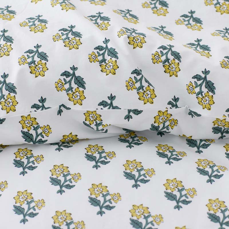 Suhana  Garment Washed Cotton Percale Flat Bed Sheet - Yellow, Queen