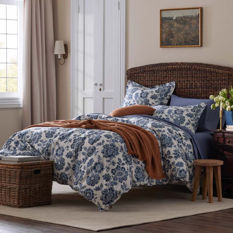 Floral Indigo Garden Classic Cool Cotton Percale Fitted Bed Sheet - Blue, Twin