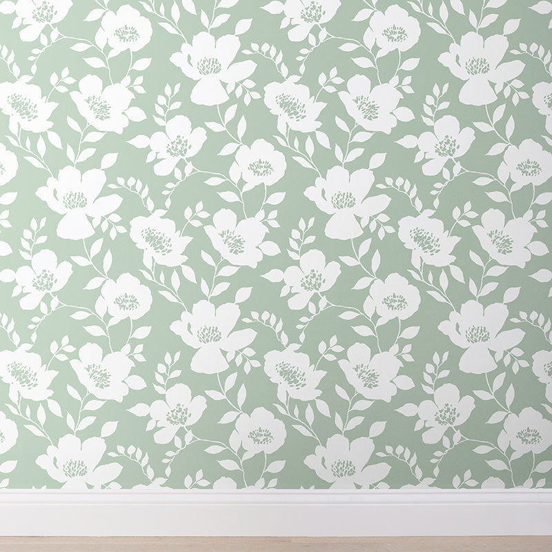 Ava Traditional Wallpaper - Floral Willow Green, Roll
