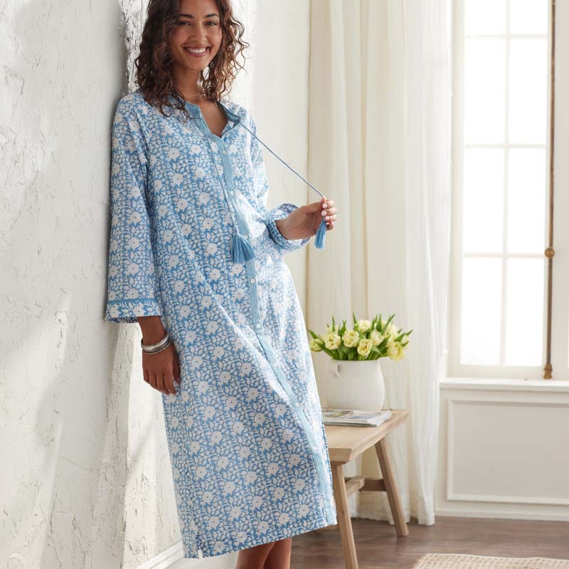 Printed Voile Women's Caftan - Floral Weave, S