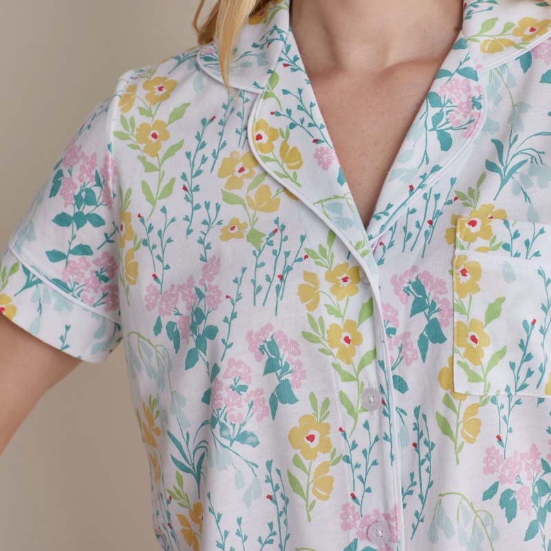 Cotton Modal Women's Cropped Pants Pajama Set - Spring Garden, XXL