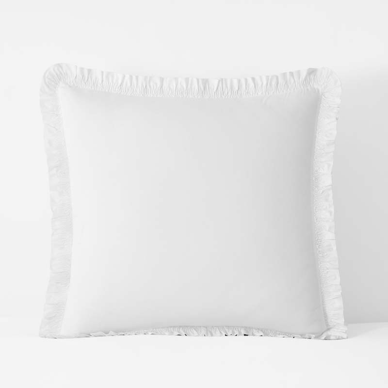 Solid Ruffle Garment Washed Cotton Percale Sham - White, Euro