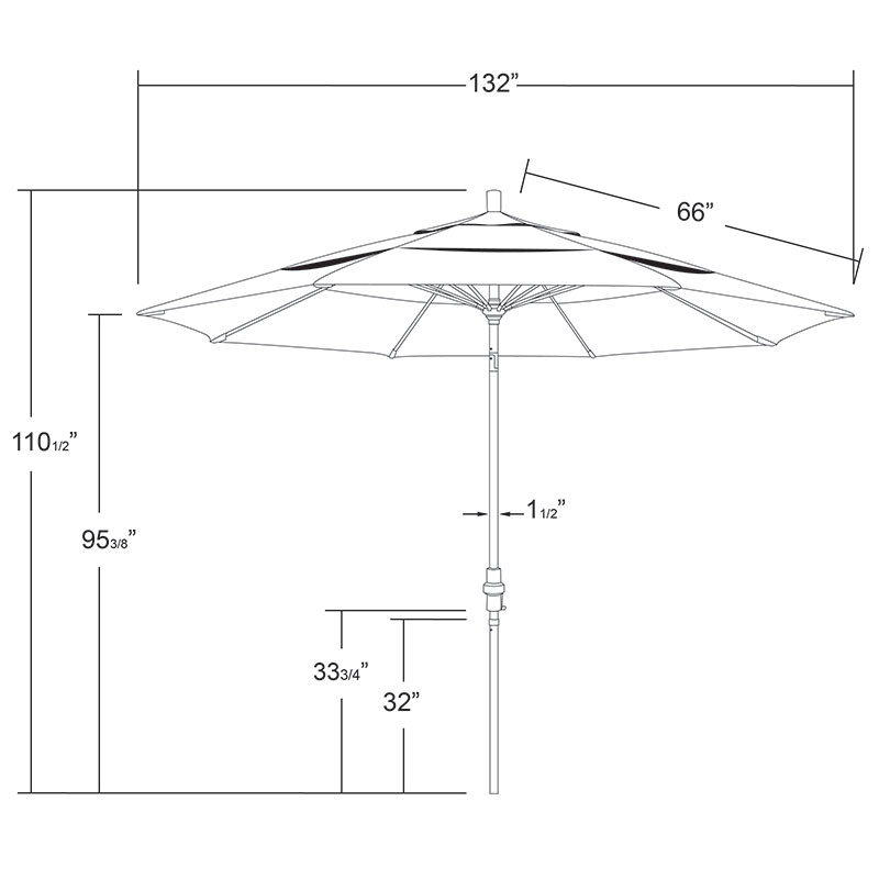 Round Outdoor Patio Umbrella, Fiberglass with Twist Tilt - Bronze Finish, Forest Green, 11'