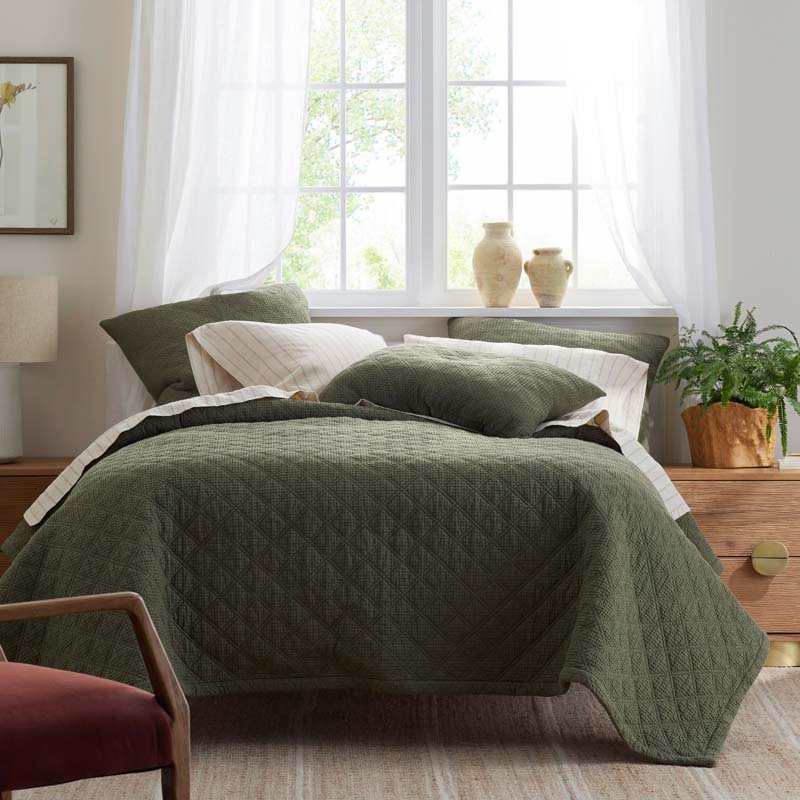 Waffle Quilt - Olive, King/Cal. King