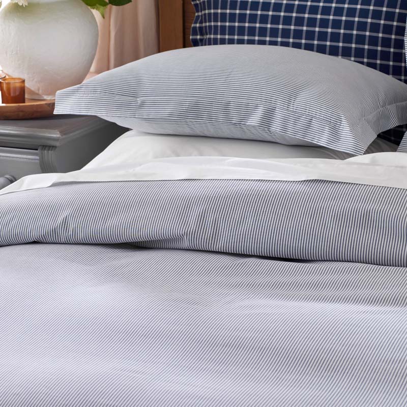 Classic Stripes and Plaids Cool Yarn-Dyed Cotton Percale Bed Sheet Set - Stripe White/Blue, Twin