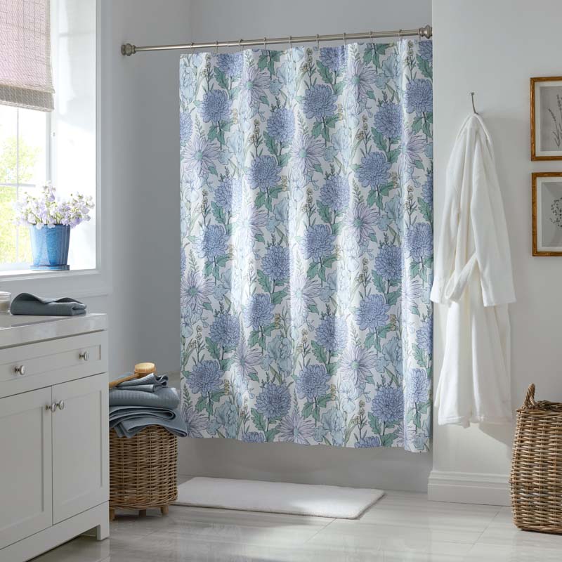 Garden Bliss Classic Smooth Sateen Shower Curtain - Blue Multi