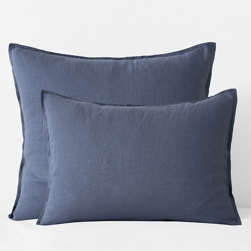 Premium Breathable Washed Linen Solid Sham - Denim Blue, Euro