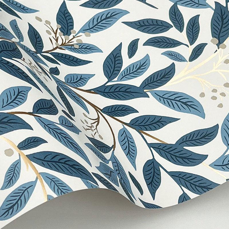 Willowberry Traditional Wallpaper - Blue White, Roll