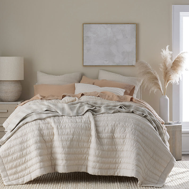 Premium Breathable Washed Linen Solid Quilted Sham - Linen, King