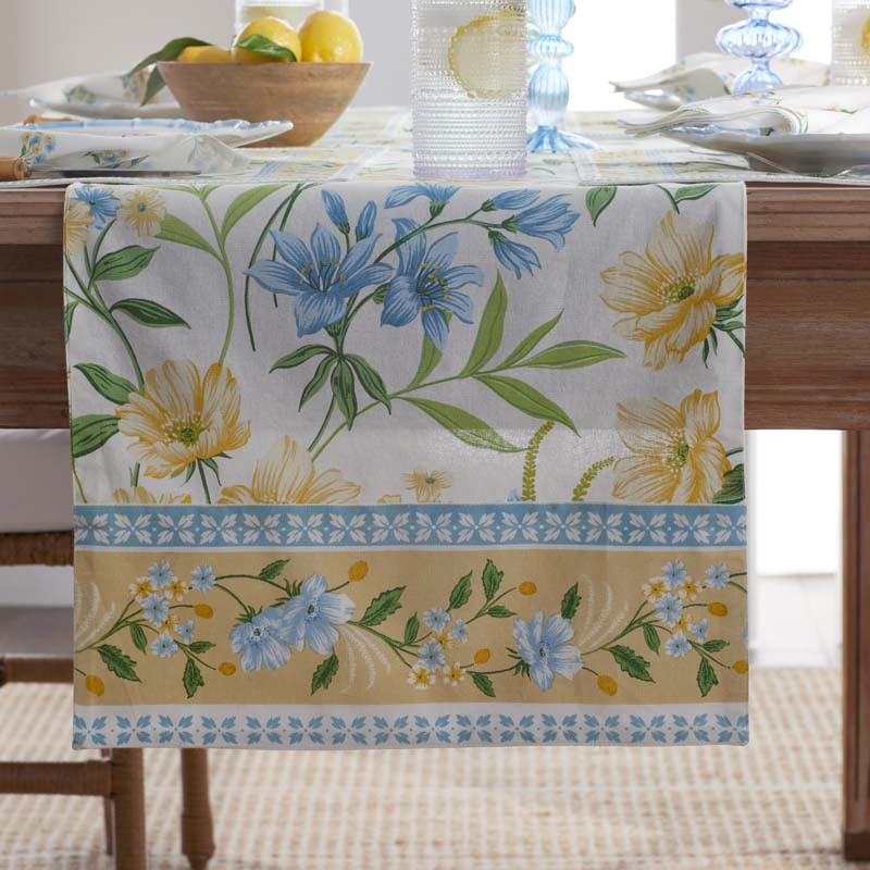 Garden Floral Cotton Table Runner - Gardenia Mist, 16 in. x 108 in.