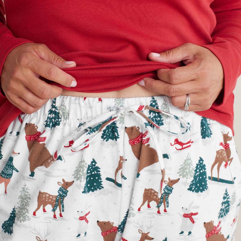 Family Flannel Women's Jogger Pants Pajama Set - Winter Skating Animals, XXXL