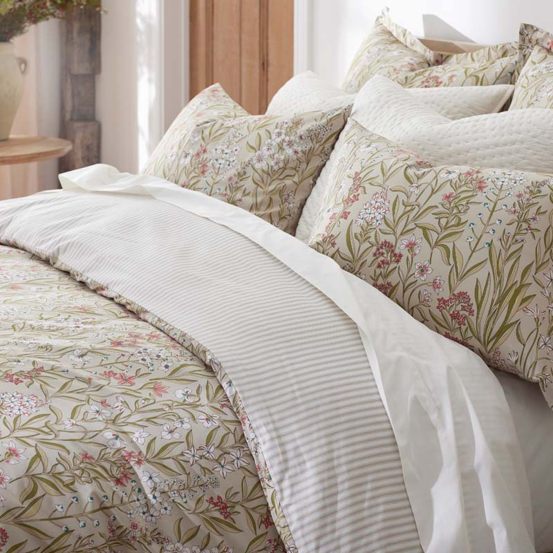 Julienne Classic Cool Cotton Percale Reversible Sham - Mini Floral Taupe, Standard