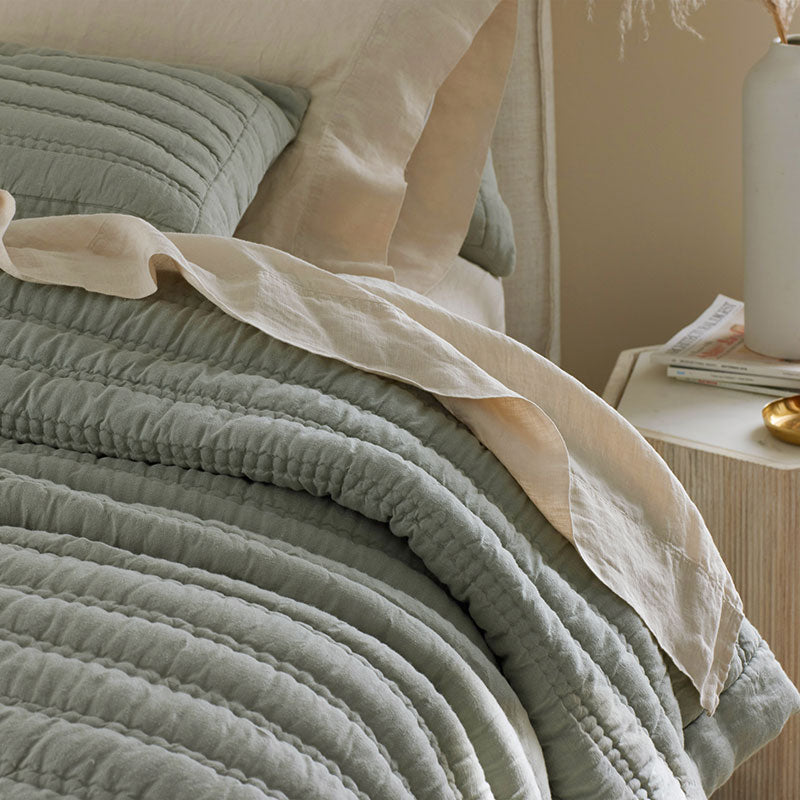Premium Breathable Washed Linen Solid Quilted Sham - Moss, King