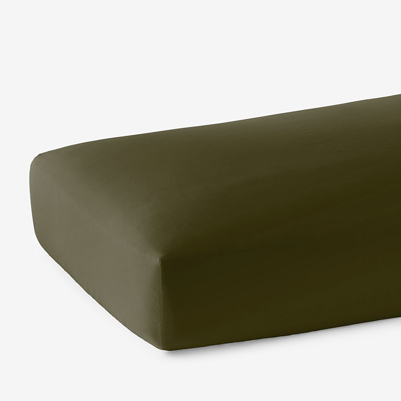 Solid Garment Washed Cotton Percale Fitted Bed Sheet - Olive, Queen