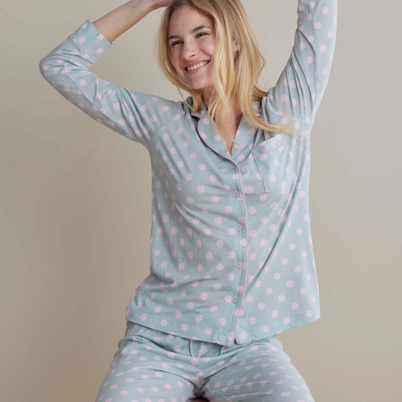 Cotton Modal Women's Button-Down Pajama Set - Pretty Dot, M