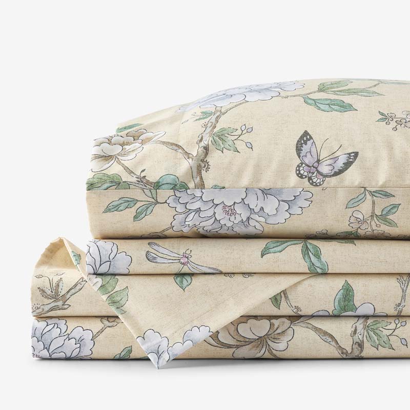 Peony Garden Premium Smooth Wrinkle-Free Sateen Bed Sheet Set - Beige Tan, Twin