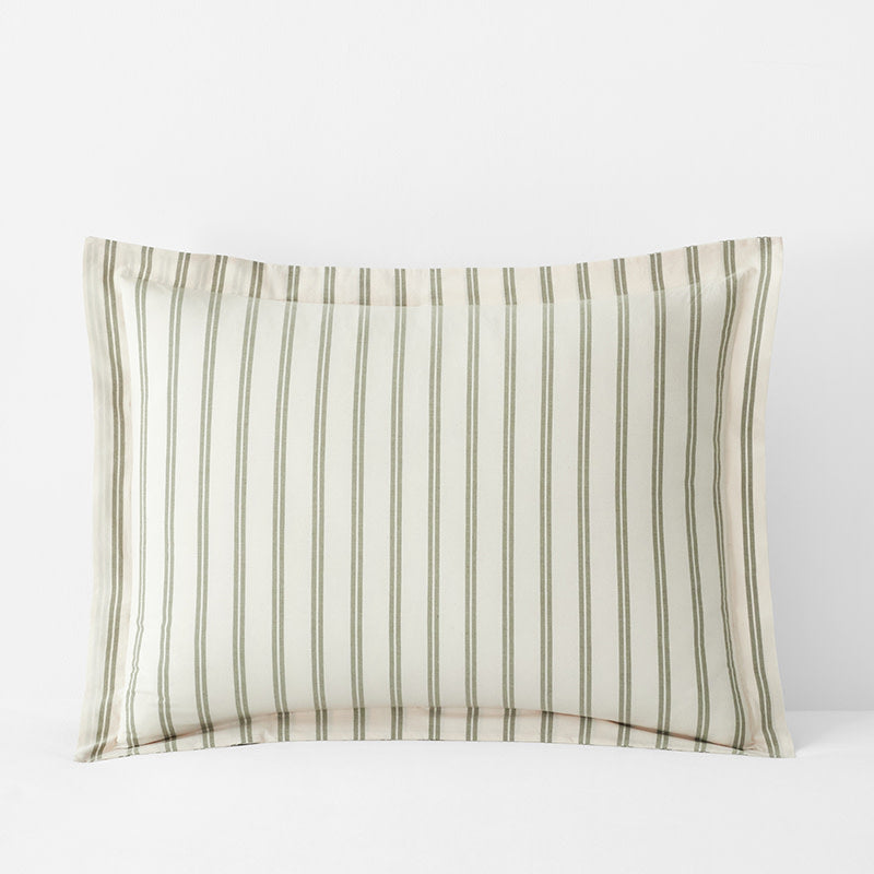 Tailored Stripes and Plaids Classic Cool Cotton Percale Sham - Narrow Stripe Moss Green, King