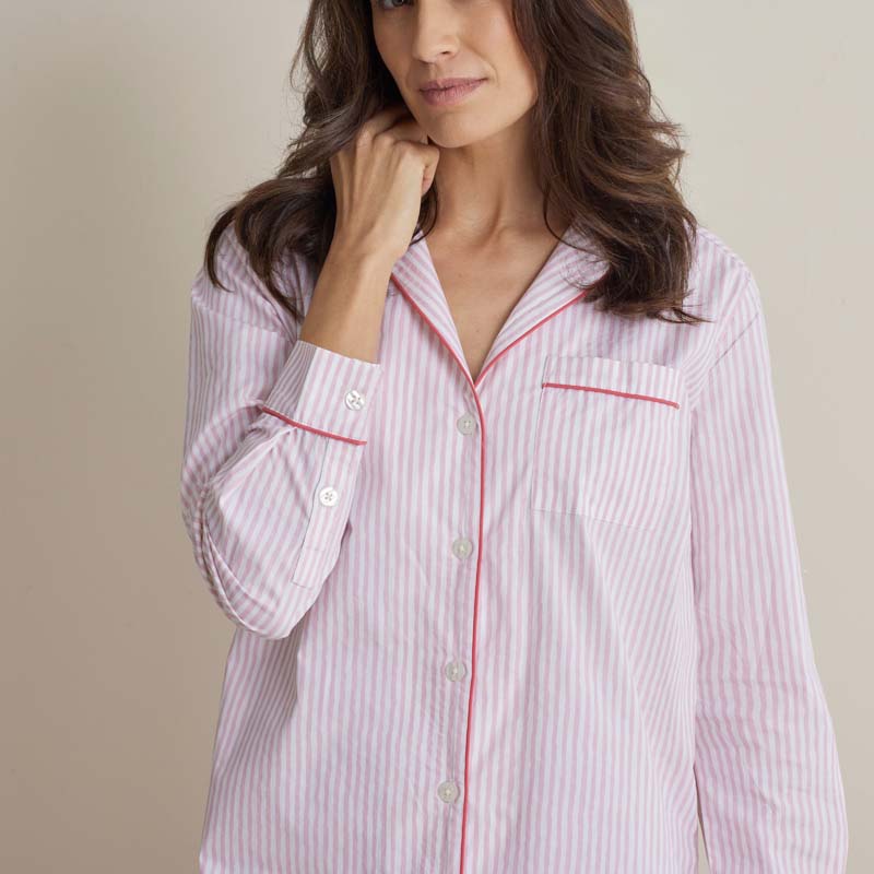 Printed Poplin Women's Nightshirt - Blush Stripe, S