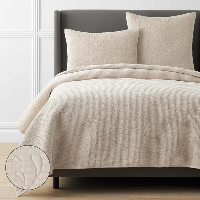 Tinsley Leaf Quilt - Beige Tan, Full/Queen