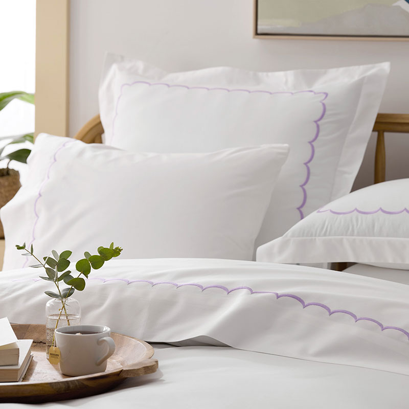 Scallop Embroidered Premium Cool Egyptian Percale Duvet Cover - Lavender, Full