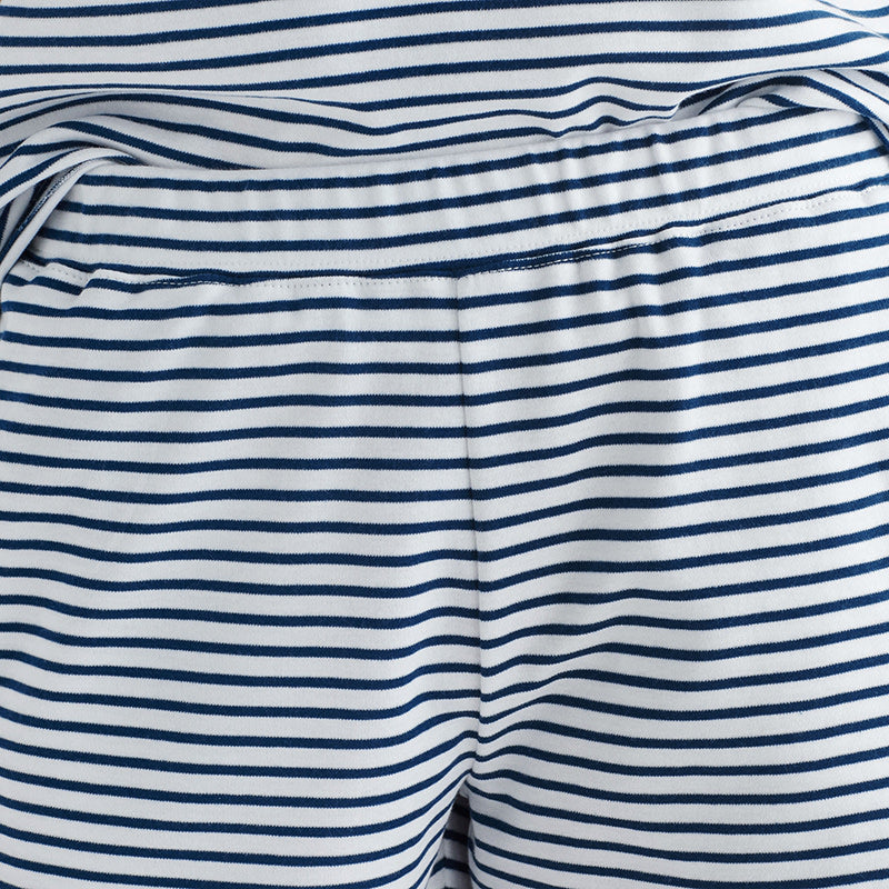Yarn-Dyed Stripe Pima Cotton Women's Shorts Set - Navy/White, L