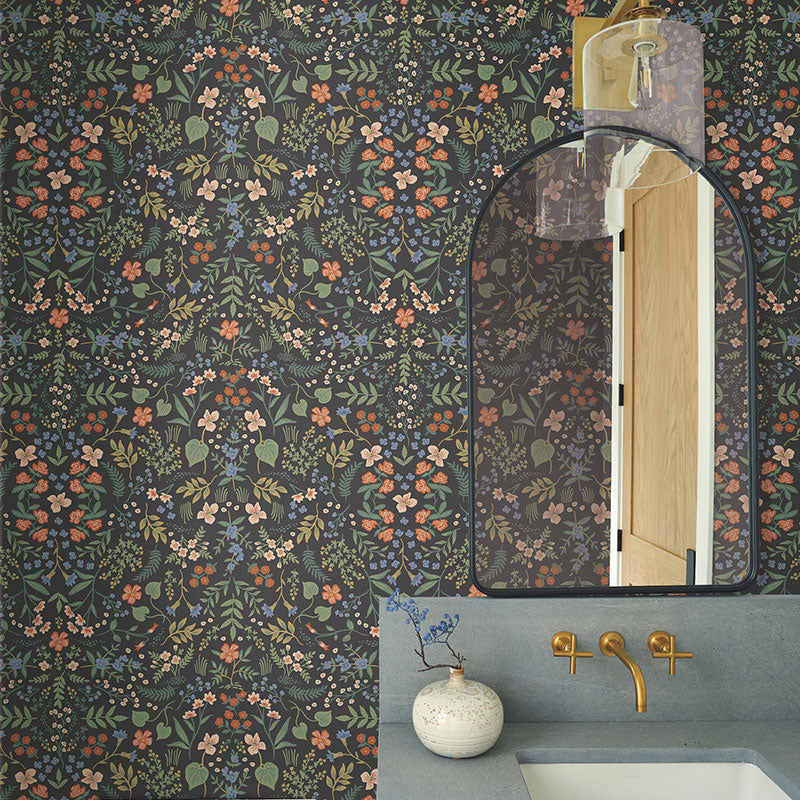 Wildwood Traditional Wallpaper - Black Multi, Swatch