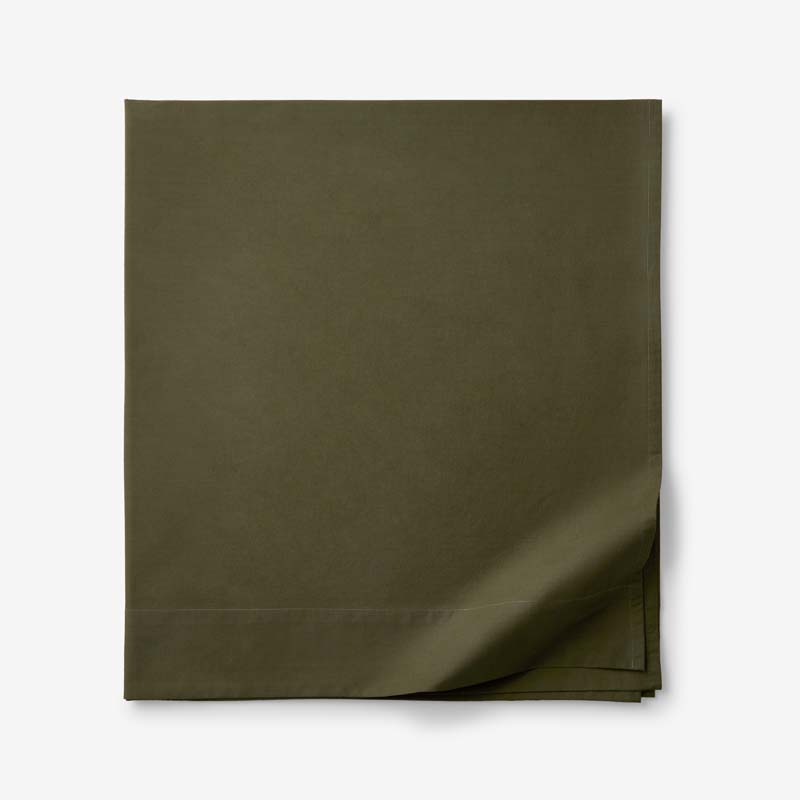 Solid Garment Washed Cotton Percale Flat Bed Sheet - Olive, Queen