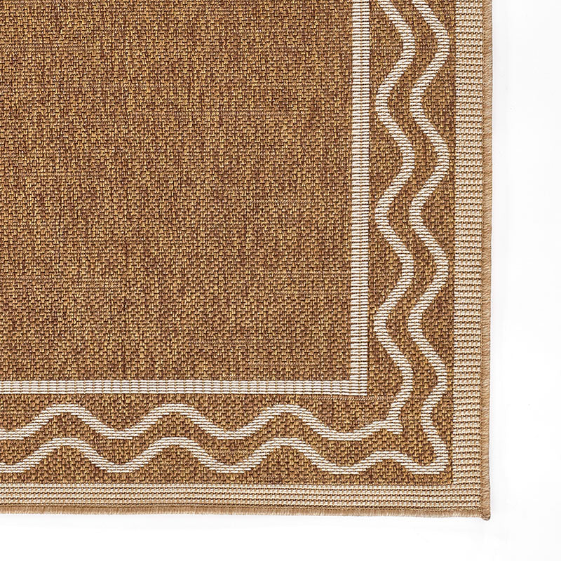 Wave Border Outdoor Rug -  Natural, 2' 7" W x 7' 6" Runner
