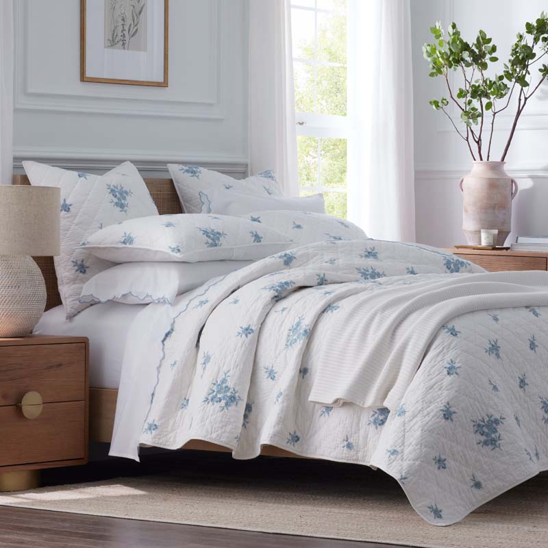 Brinda Floral Quilted Sham - White, Euro