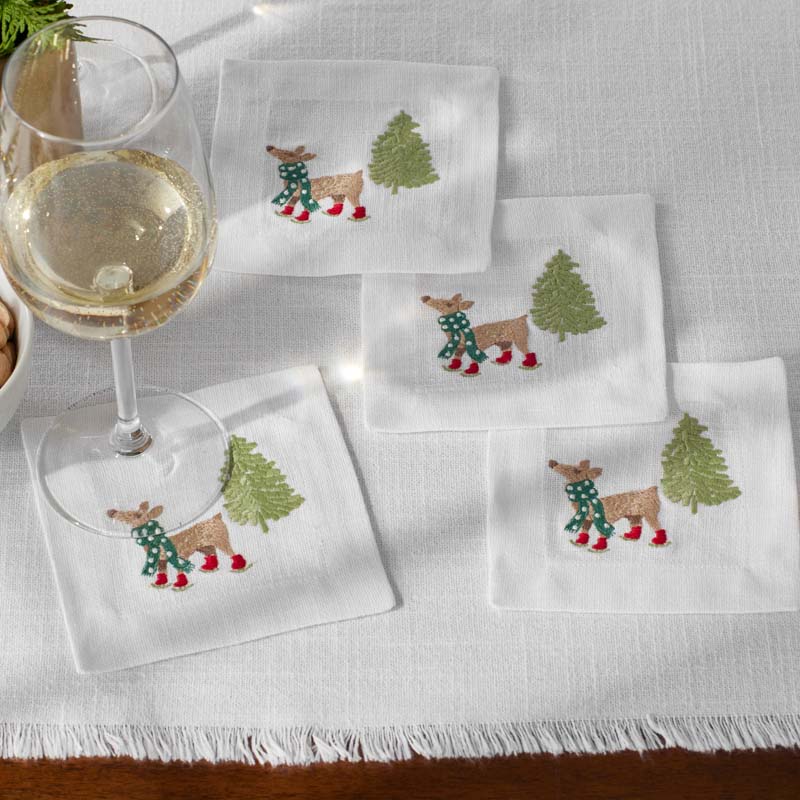 Embroidered Novelty Cocktail Napkins, Set of 4 - Deer